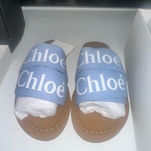 Chloe Denim Blue Logo Print Sandals